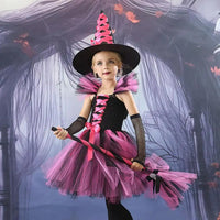 Halloween Witch Hat For Girls Halloween Fairytale Accessories Fancy Witch Dress Up Wizard Witch Hat Broom For Role-Play Cosplay