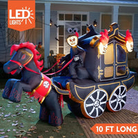 Halloween Inflatable Outdoor Decoration, Carriage, Built-in LED, Halloween Courtyard Toy, 10 Foot