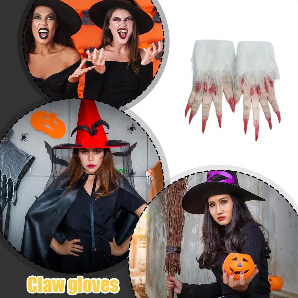 Halloween Costume Gloves 2 pack Werewolf Gloves Wolf Claw Hands Horror Wolf Claw Gloves for Halloween Theme Party