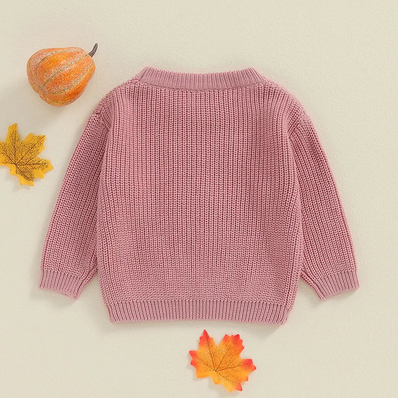 Lioraitiin Toddler Boy Girl Halloween Sweater Pumpkin Pattern Long Sleeve Round Neck Chunky Knitwear Pullover