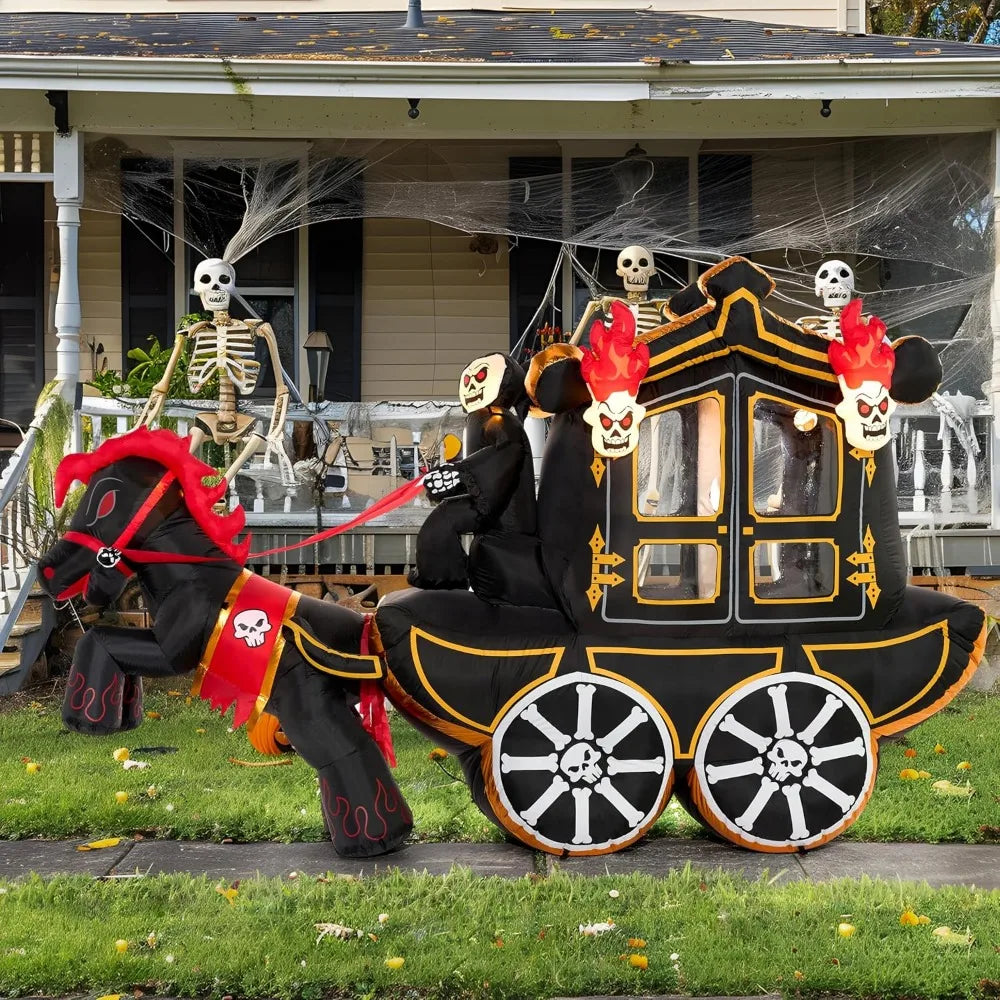 Halloween Inflatable Outdoor Decoration, Carriage, Built-in LED, Halloween Courtyard Toy, 10 Foot