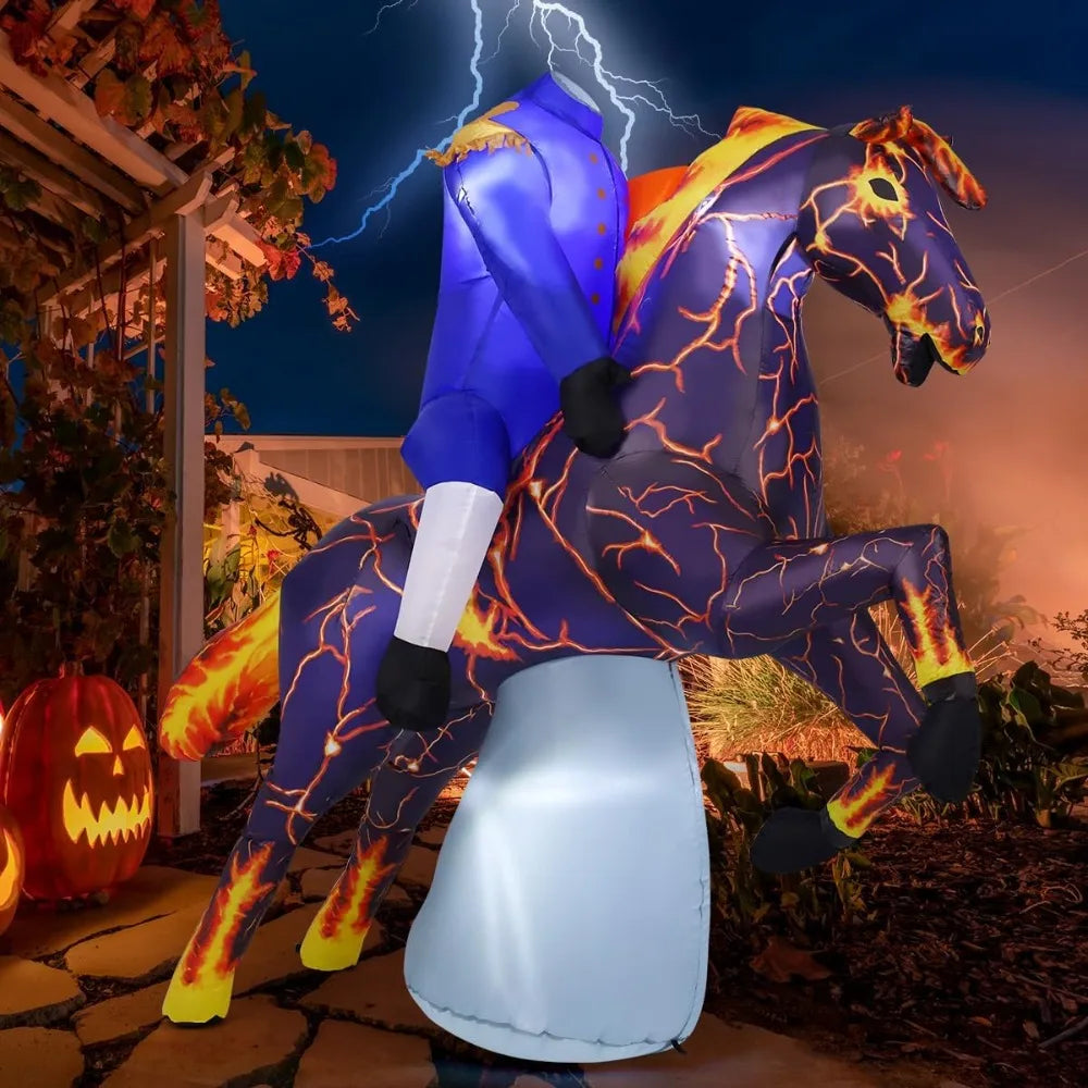 Halloween Inflatable Headless Knight, Outdoor Decoration, Lightning Racechalter with Built-in LED Lights, 6-foot Long