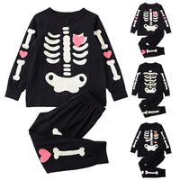 Halloween Clothing Skull Print Toddler Boys Girl Long Sleeve Long Pants Suit Child Home Costume Glow Conjuntos Infantiles