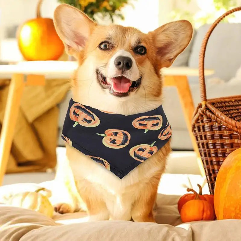 Halloween Spider Dog Scarf Pet Costume Saliva Towel Adjustable Pumpkin Dog Scarf Triangle Pet Scarf Skull Washable For Boy Girl