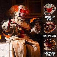 Electronic Sitting Clown with Terrifying Sounds, Glowing Eyes, Animation Decoration, Halloween