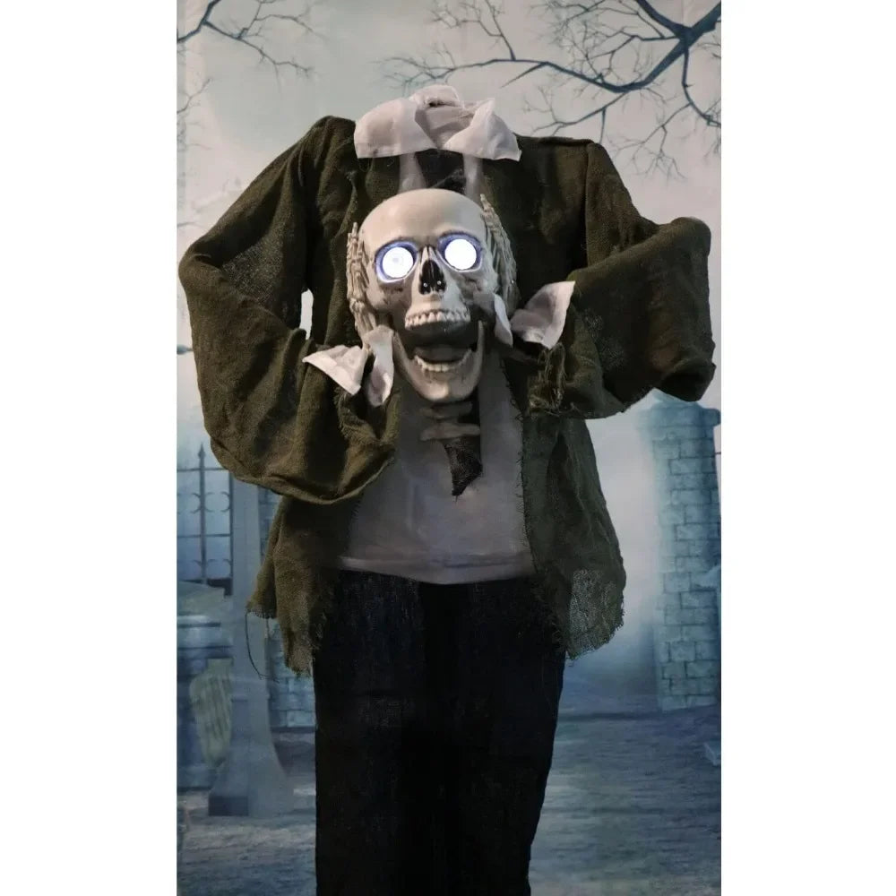 Talking Headless Skeleton with Touch Activated Lights and Sound, Battery-Operated Indoor or Covered Outdoor Halloween Decoration