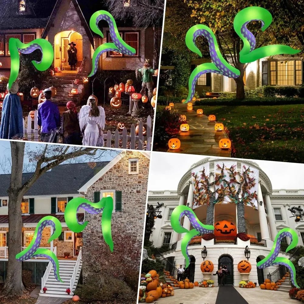 Halloween Giant Octopus Tentacle Decoration, 7.15-foot 2-piece Outdoor Inflatable Toy Set with LED Light, Halloween Decoration