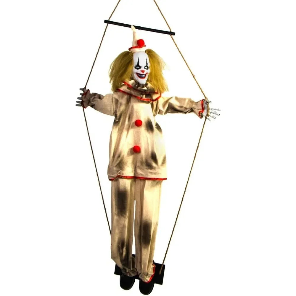 Scary Swinging Talking Clown Halloween Animatronic with Touch Activated Lights and Sounds, Outdoor Halloween Decorations  Props