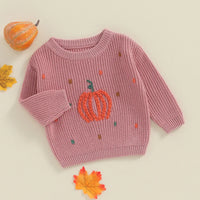 Lioraitiin Toddler Boy Girl Halloween Sweater Pumpkin Pattern Long Sleeve Round Neck Chunky Knitwear Pullover