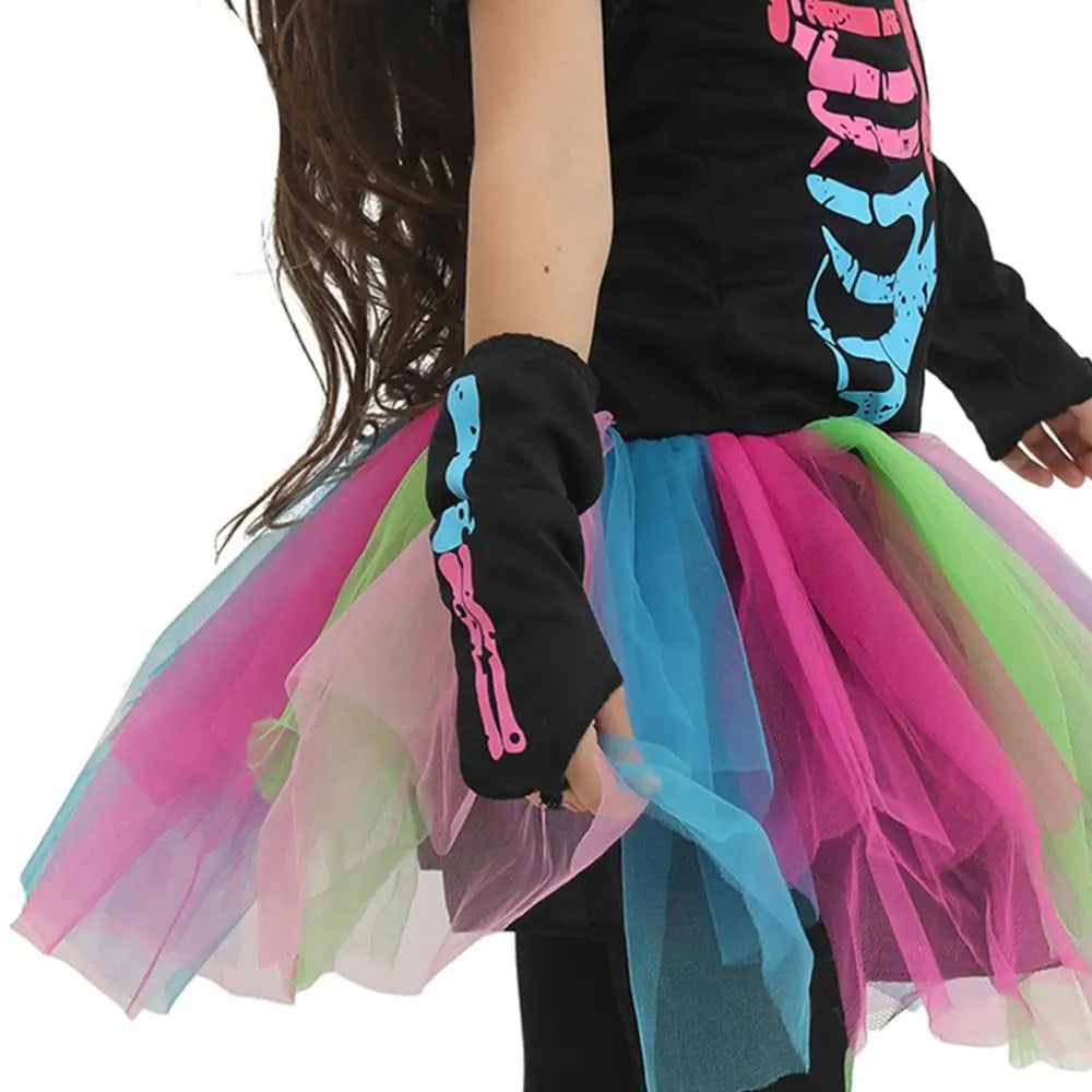 Halloween Rainbow Skeleton Girl Dress Colorful Skull Boy Costume Toddler Funky Punky Bone Cosplay Outfit Carnival Fancy Clothing