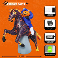 Halloween Inflatable Headless Knight, Outdoor Decoration, Lightning Racechalter with Built-in LED Lights, 6-foot Long