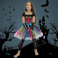 Halloween Rainbow Skeleton Girl Dress Colorful Skull Boy Costume Toddler Funky Punky Bone Cosplay Outfit Carnival Fancy Clothing