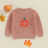 Lioraitiin Toddler Boy Girl Halloween Sweater Pumpkin Pattern Long Sleeve Round Neck Chunky Knitwear Pullover