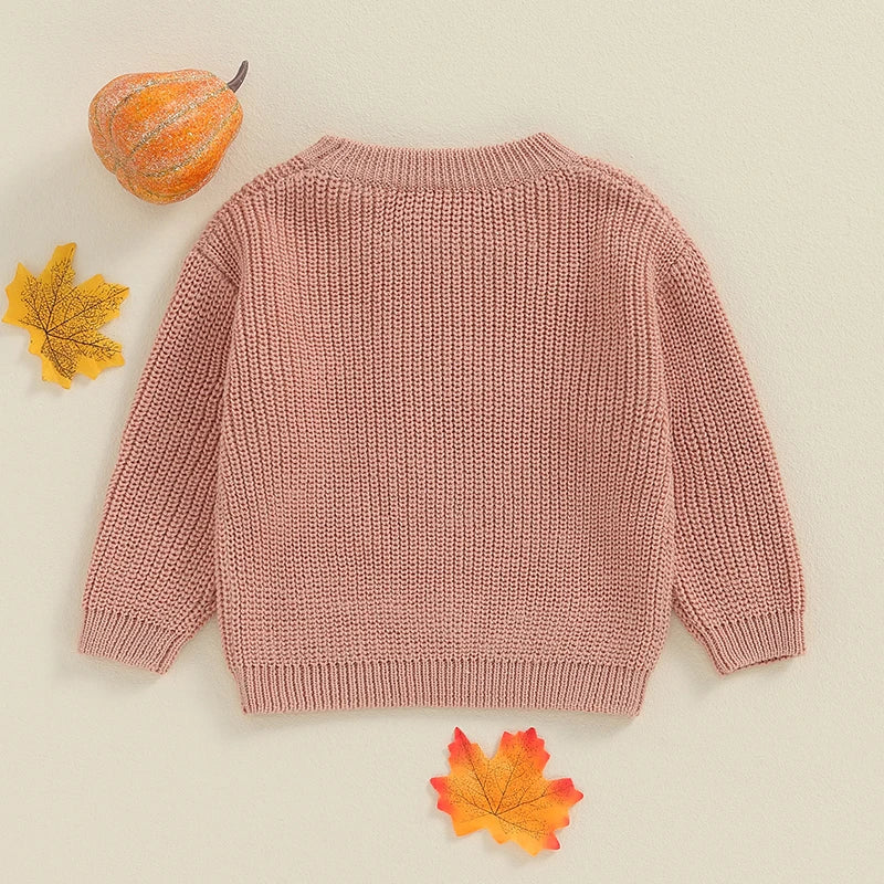 Lioraitiin Toddler Boy Girl Halloween Sweater Pumpkin Pattern Long Sleeve Round Neck Chunky Knitwear Pullover