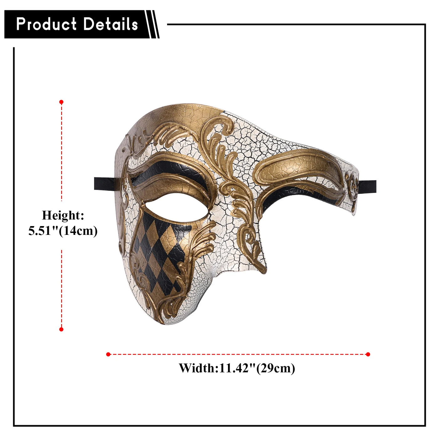 Men's Masquerade Mask Halloween Mask Vintage Venice, Italy Male Phantom of the Opera half face holiday party dress up