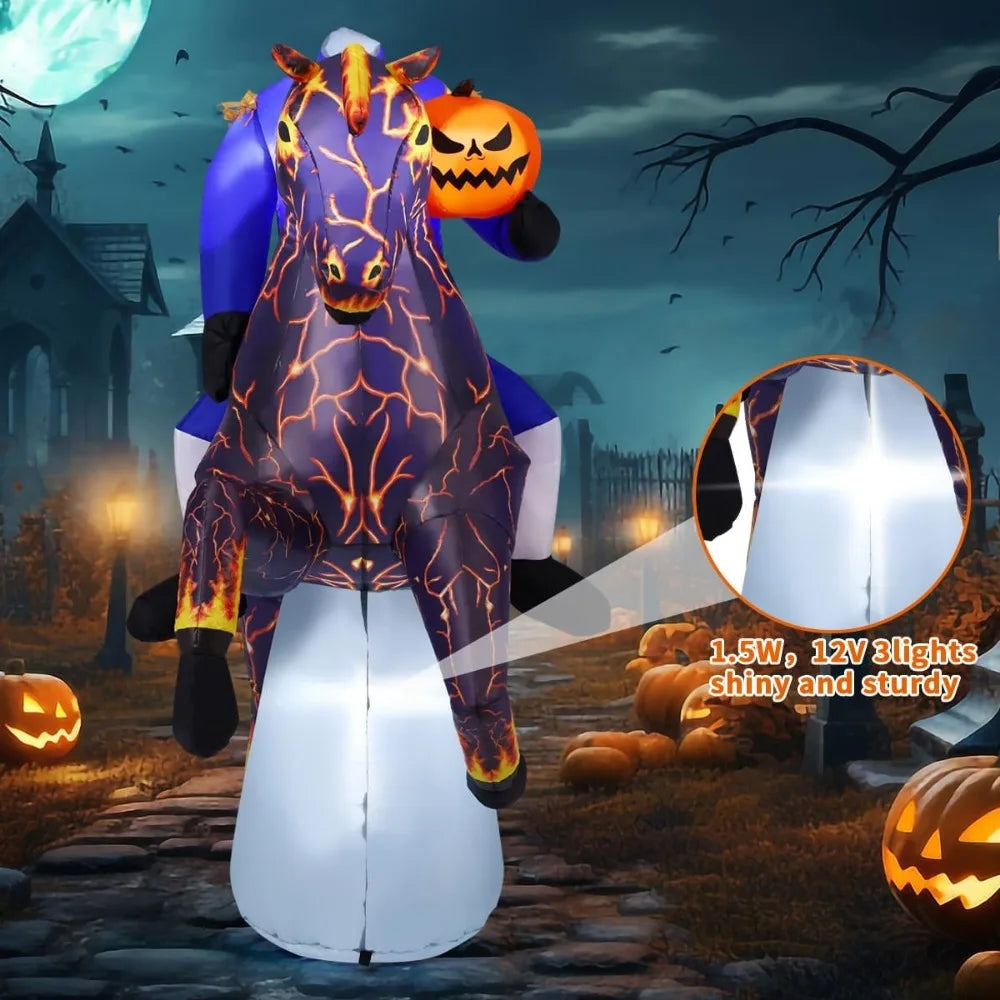 Halloween Inflatable Headless Knight, Outdoor Decoration, Lightning Racechalter with Built-in LED Lights, 6-foot Long