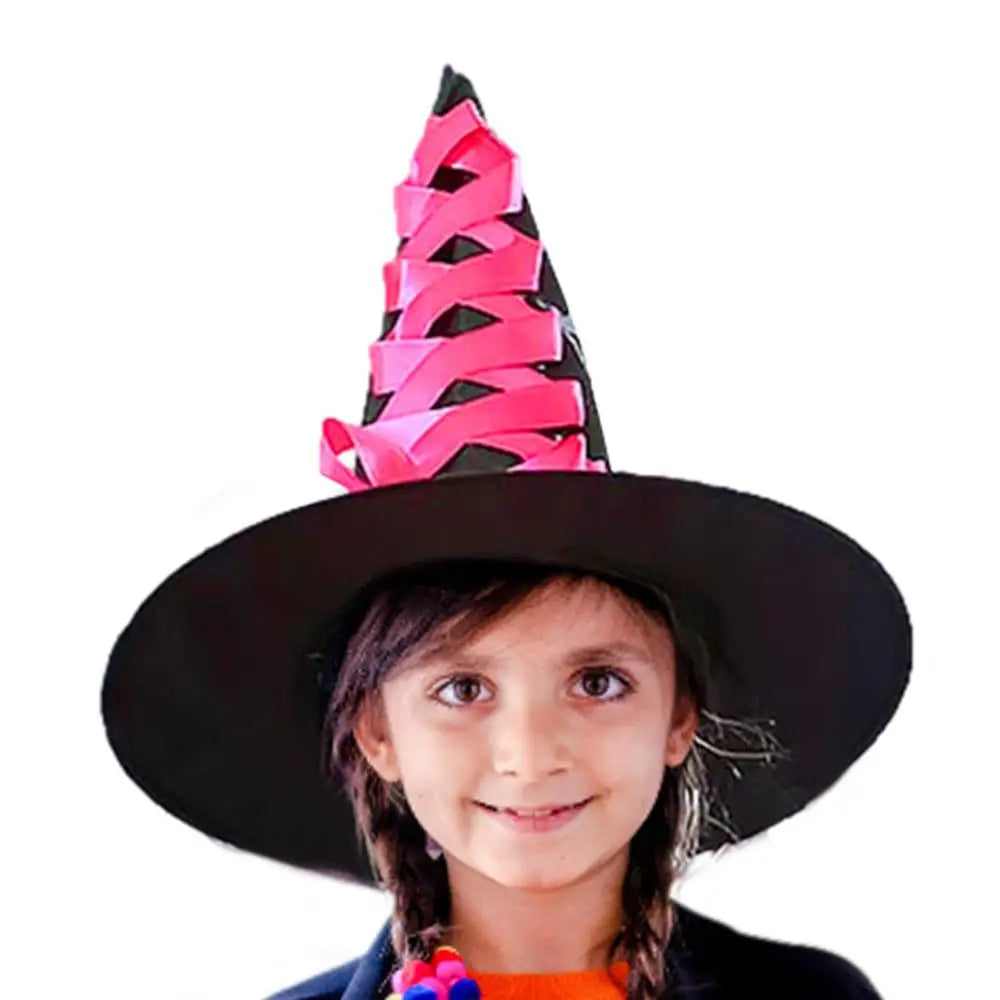 Halloween Witch Hat For Girls Halloween Fairytale Accessories Fancy Witch Dress Up Wizard Witch Hat Broom For Role-Play Cosplay