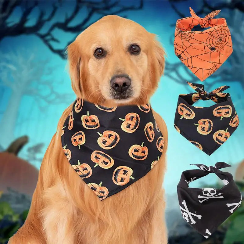 Halloween Spider Dog Scarf Pet Costume Saliva Towel Adjustable Pumpkin Dog Scarf Triangle Pet Scarf Skull Washable For Boy Girl