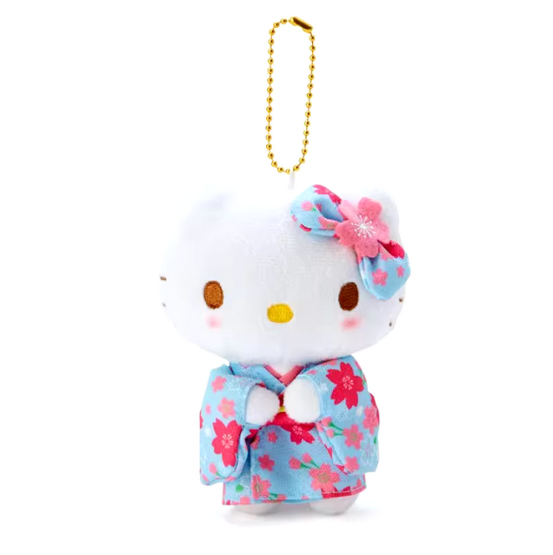 Sakura themed hello kitty kimono plush keychain front side