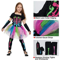 Halloween Rainbow Skeleton Girl Dress Colorful Skull Boy Costume Toddler Funky Punky Bone Cosplay Outfit Carnival Fancy Clothing