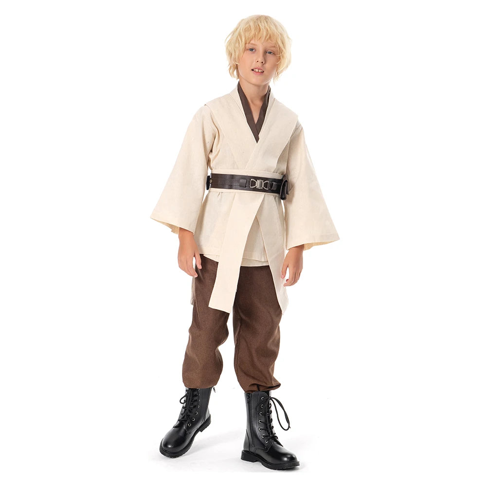 Kids Anakin Cosplay Space Battle Obi Wan Costume Jedi Cloak Children Fantasy Dress Up Outfits Halloween Carnival Party Suit