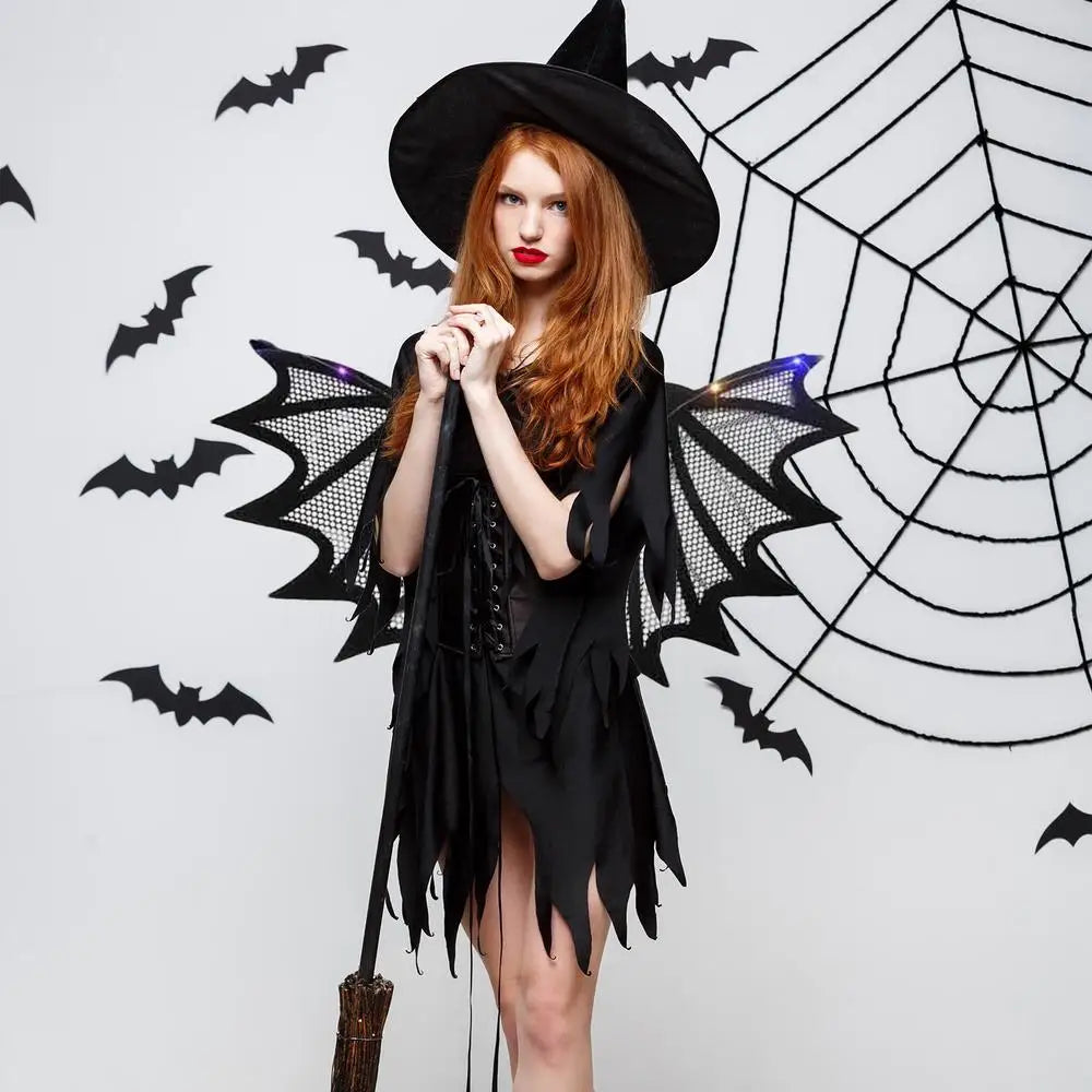 Halloween Wings With Colorful LED Light Gothic Black Bat Wings Vampire Bat Costume Wings Halloween Costume Accessories