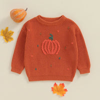 Lioraitiin Toddler Boy Girl Halloween Sweater Pumpkin Pattern Long Sleeve Round Neck Chunky Knitwear Pullover