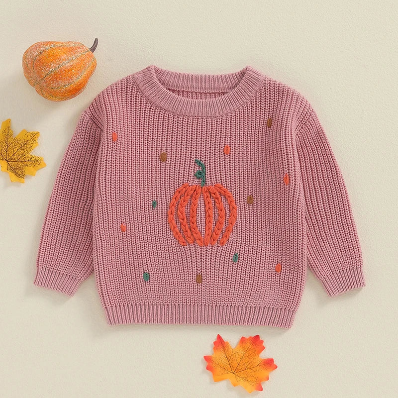 Lioraitiin Toddler Boy Girl Halloween Sweater Pumpkin Pattern Long Sleeve Round Neck Chunky Knitwear Pullover