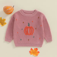 Lioraitiin Toddler Boy Girl Halloween Sweater Pumpkin Pattern Long Sleeve Round Neck Chunky Knitwear Pullover