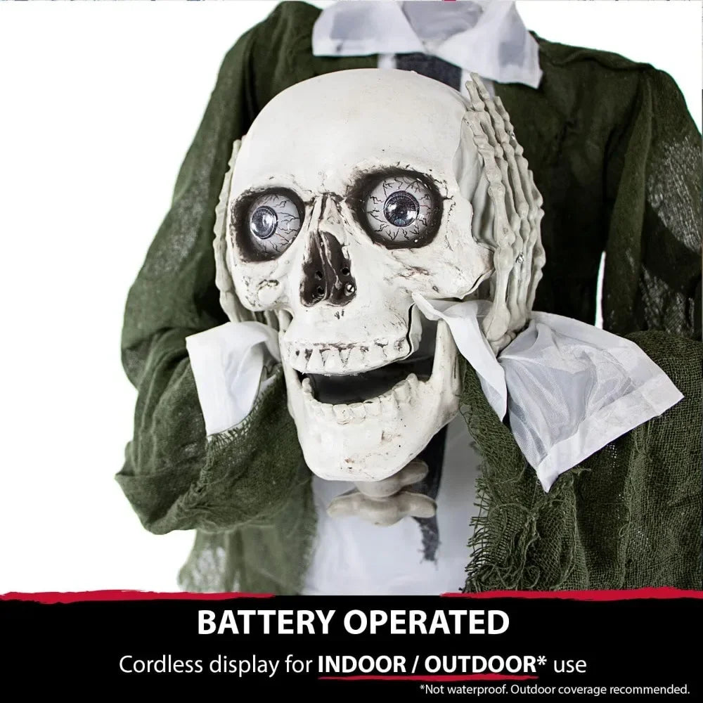 Talking Headless Skeleton with Touch Activated Lights and Sound, Battery-Operated Indoor or Covered Outdoor Halloween Decoration