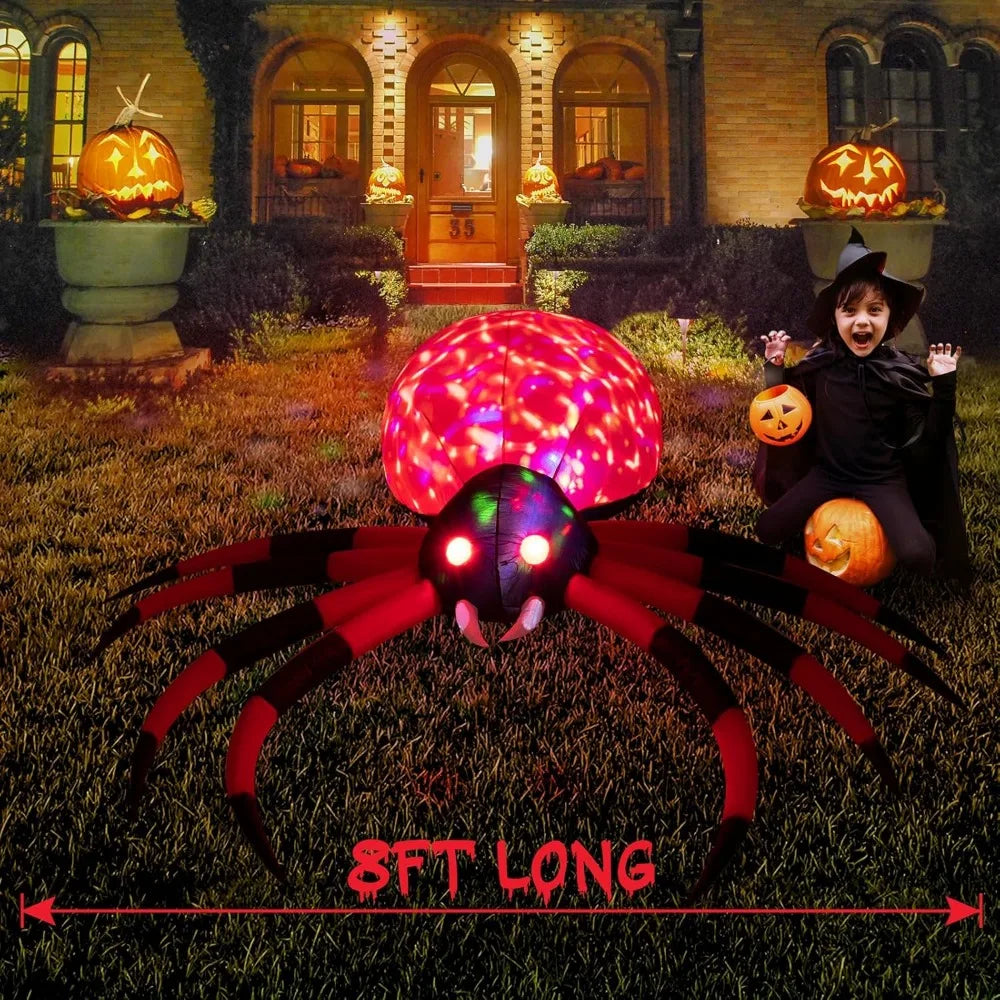 8 FT Halloween Decorations Outdoor Decor - LED Rotating Lights Inflatable Spider Blow Up Halloween Clearance Animated Giant