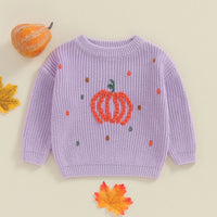 Lioraitiin Toddler Boy Girl Halloween Sweater Pumpkin Pattern Long Sleeve Round Neck Chunky Knitwear Pullover