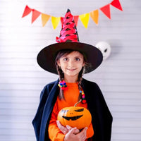 Halloween Witch Hat For Girls Halloween Fairytale Accessories Fancy Witch Dress Up Wizard Witch Hat Broom For Role-Play Cosplay