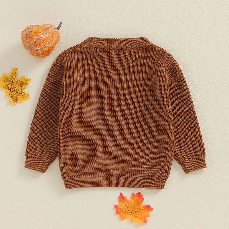 Lioraitiin Toddler Boy Girl Halloween Sweater Pumpkin Pattern Long Sleeve Round Neck Chunky Knitwear Pullover