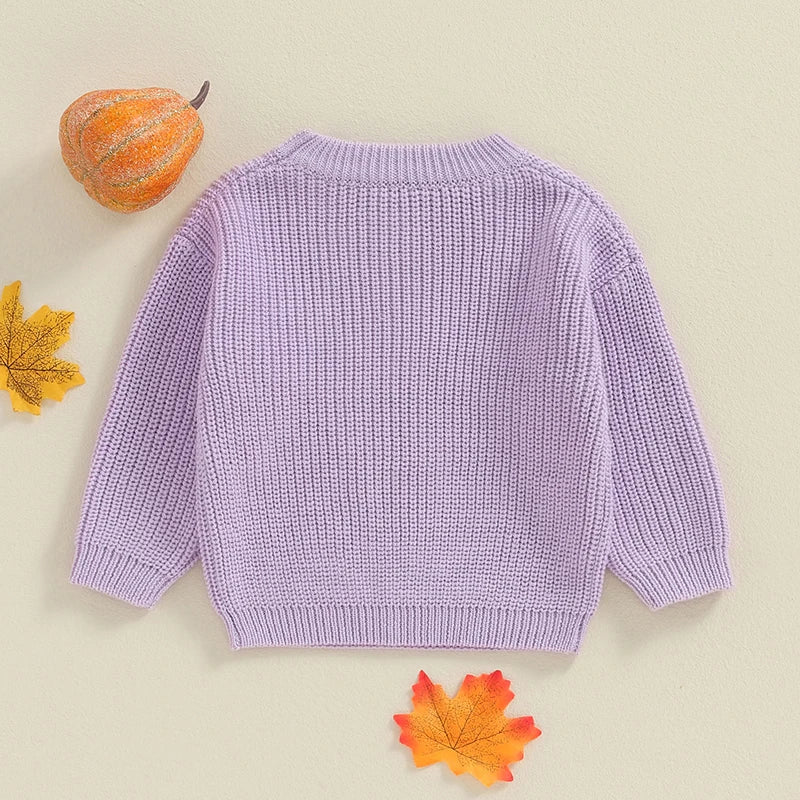 Lioraitiin Toddler Boy Girl Halloween Sweater Pumpkin Pattern Long Sleeve Round Neck Chunky Knitwear Pullover