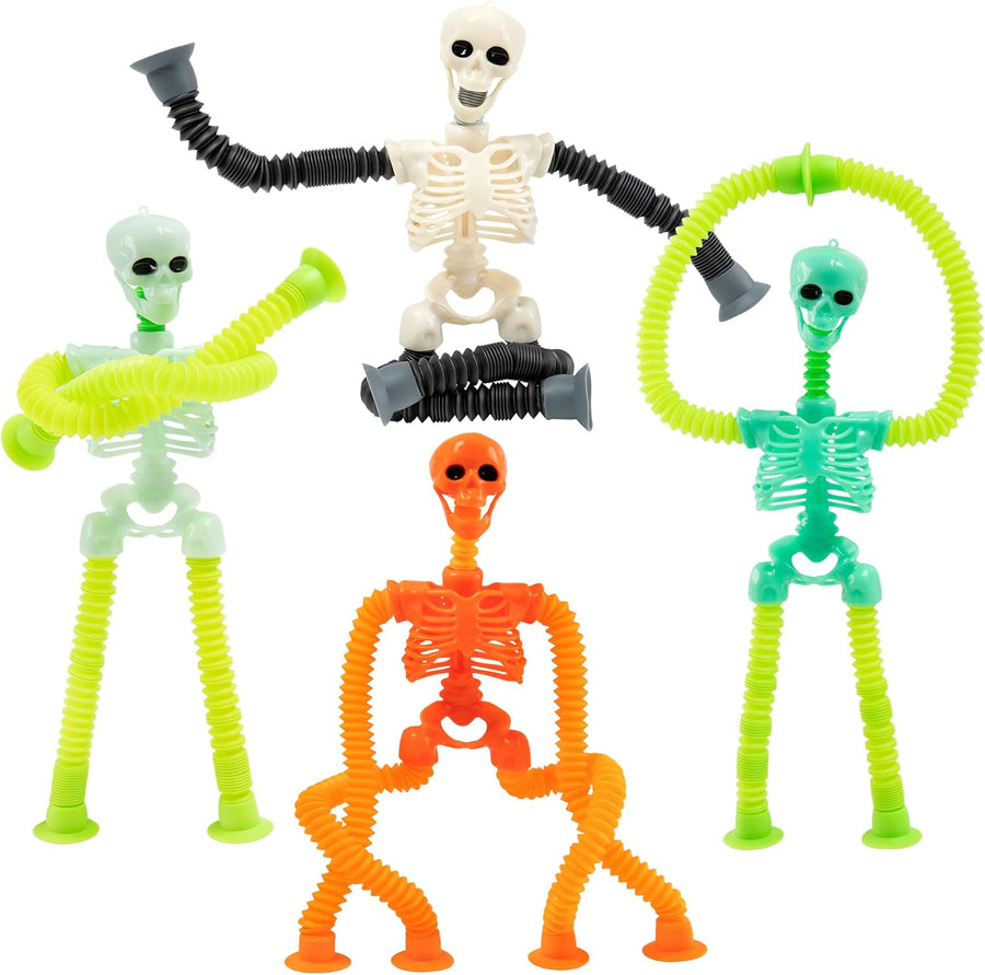 Set of 4 Telescopic Suction Cup Skeleton Toys for Halloween