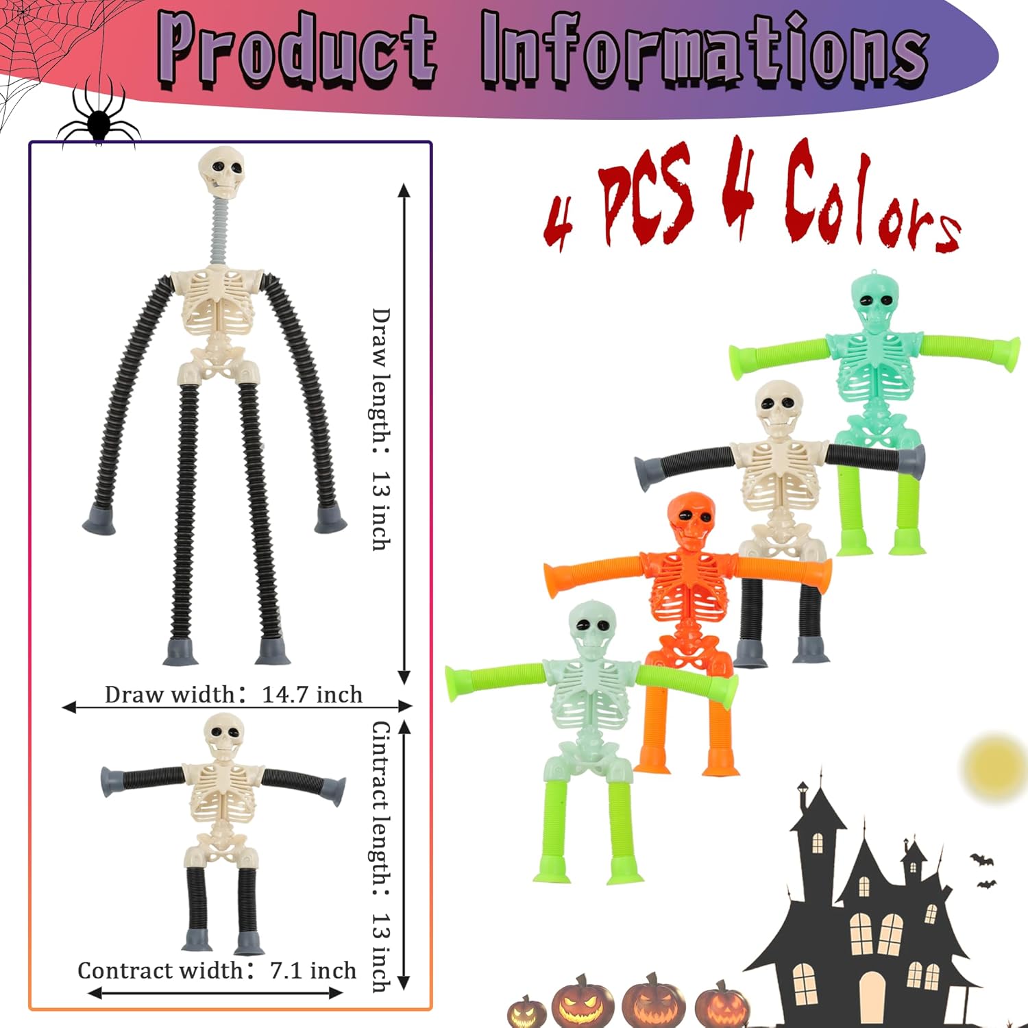 Halloween skeleton fidget toys with pop tube design