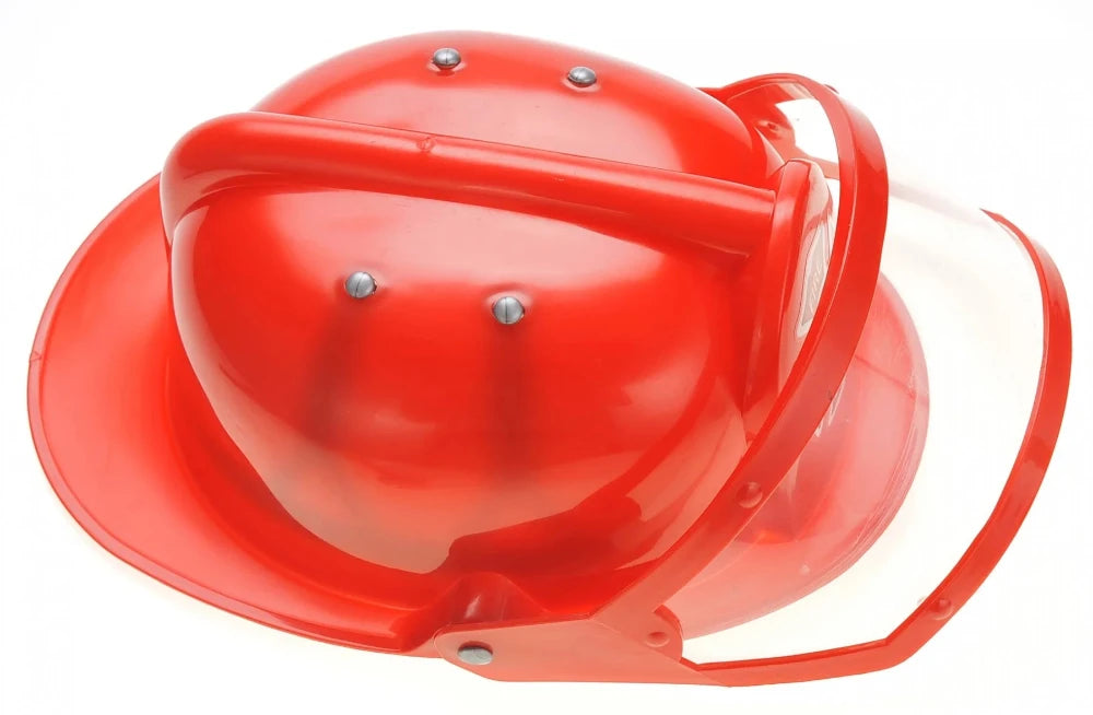 Top view of the toy fireman helmet, designed for children's firefighter role-playing fun.
