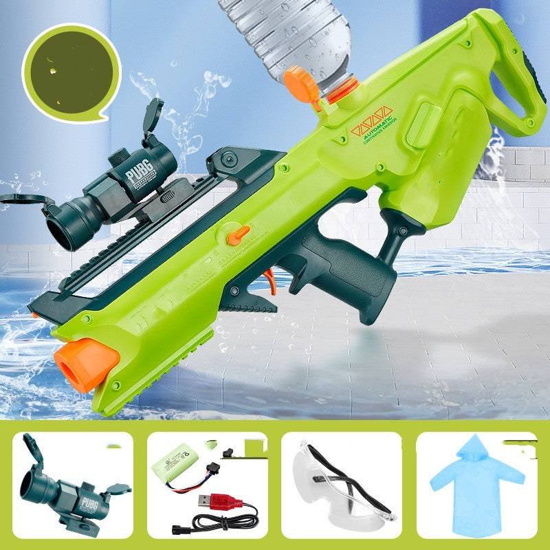 Toy water gun with attachments on a blue water background