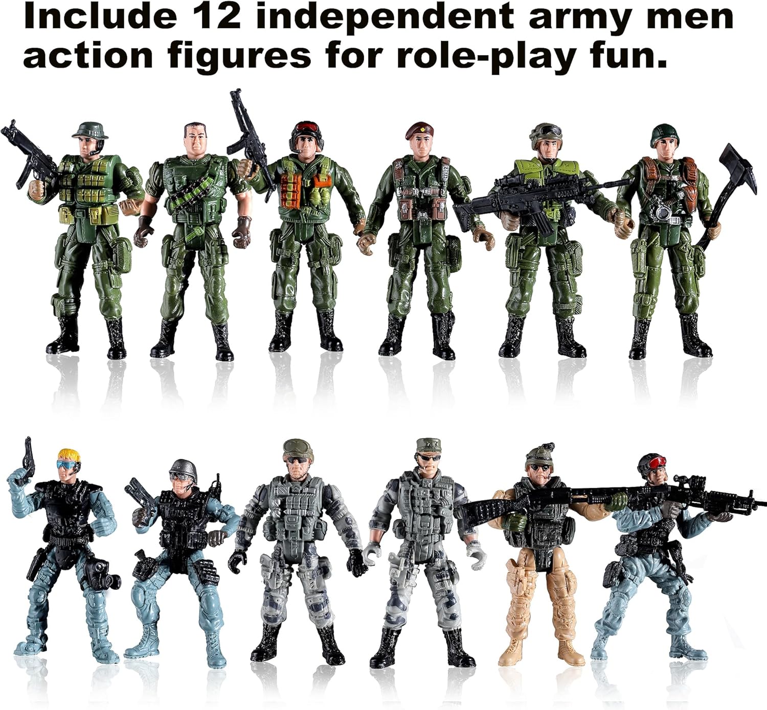 US Army Men and SWAT Team Toy Soldiers Action Figures with Military Weapons Accessories for Kids Boys Girls