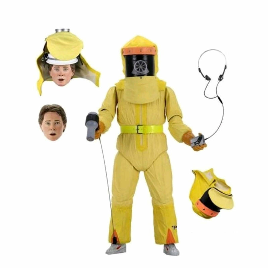 Yellow hazmat suit with accessories on a white background