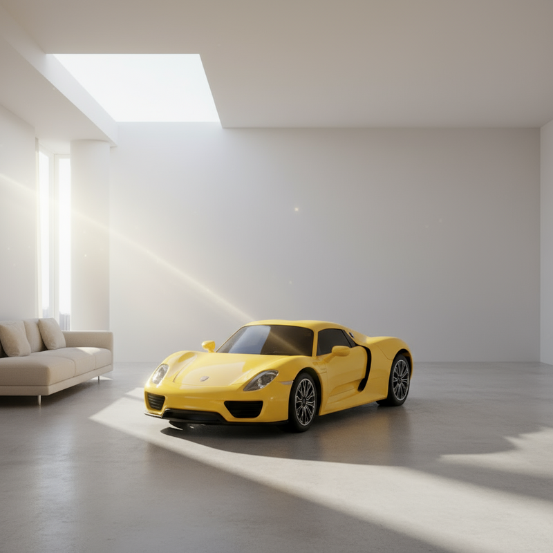 Yellow sports car on a white background