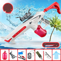 Water gun with accessories on a beach background