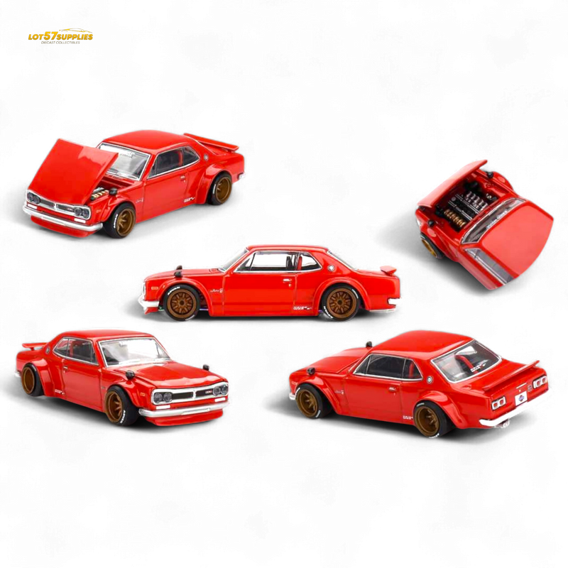 Set of red model cars on a white background