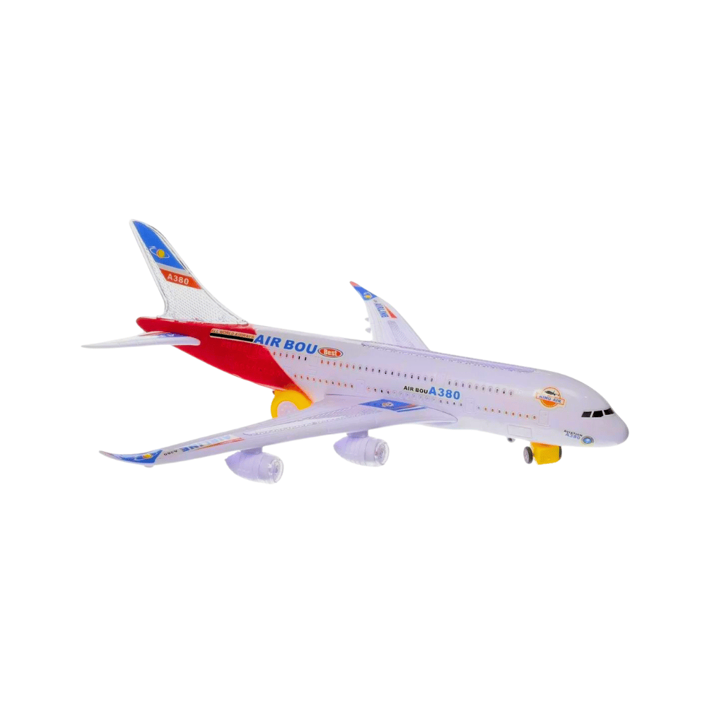 Side view of a realistic airbus toy plane designed for toddlers, featuring bright colors and fine details, perfect for toddler airplane toys and imaginative play