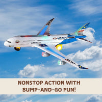 "Exciting airbus toy plane flying with flashing lights in the sky, a great option for toddler airplane toys."