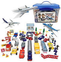 Complete toy collection of the Airport Playset with vehicles, airplanes, and airport staff figurines, ideal for kids' play