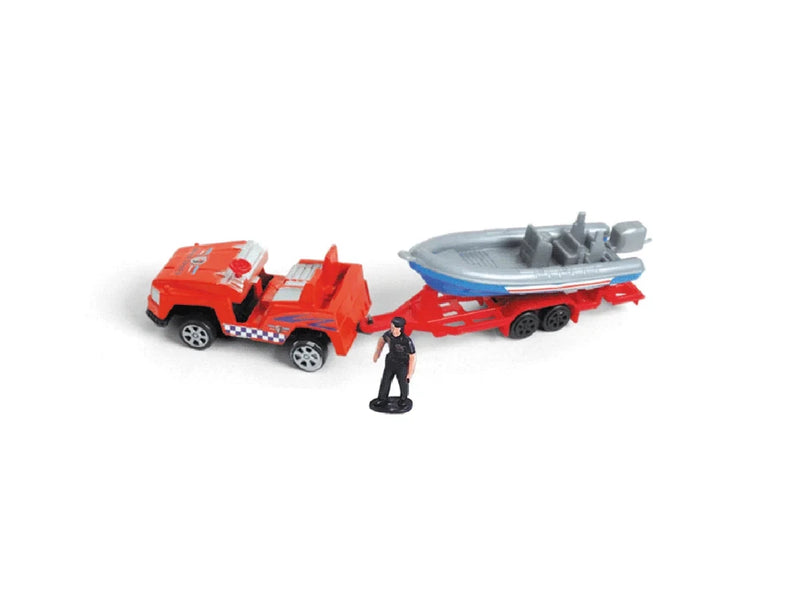 Rescue boat on trailer with firefighter figurine from the Airport Playset for kids