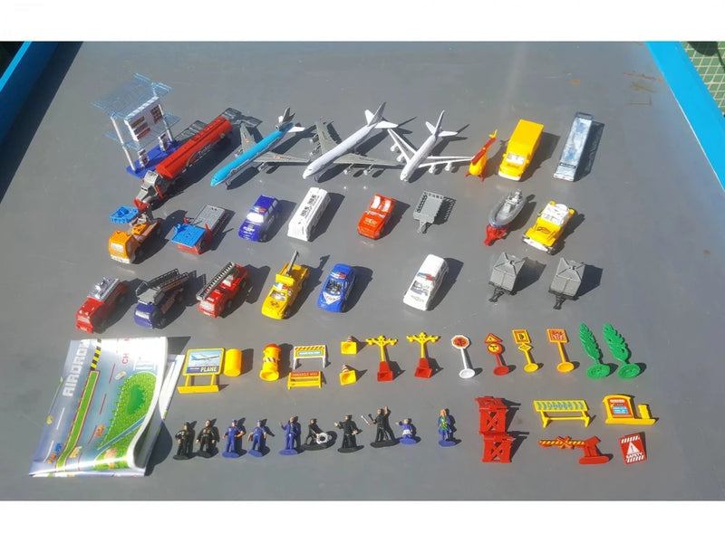 Airport Playset vehicles and accessories including airplanes, trucks, and figures for children’s role-playing fun