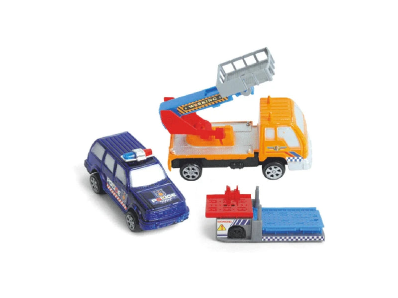 Police car, construction truck, and helipad in the Airport Playset toy collection